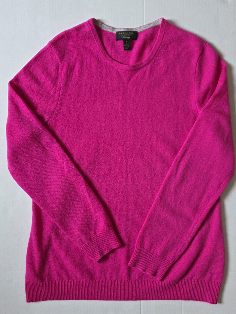 Charter Club 100% Cashmere Sweater L Hot Pink Soft Knit Pullover Quiet Luxury